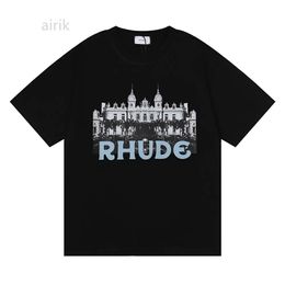 New Men's T-shirts Designer Rhude Casino Luxury Summer Niche Trend Hd Castle Print Short Sleeve T-shirt Ea4g