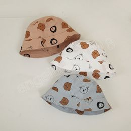 Summer Baby Bucket Hat Cartoon Bear Kids Panama Fisherman Cap Wide Brim Foldable Outdoor Children Sun Hats
