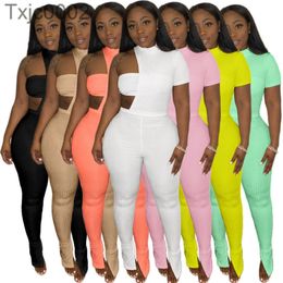 Women Tracksuits Two Piece Set Jumpsuits 2022 Designer Slim Sexy Irregular Rompers With Wrapped Chest Strapless Onesies