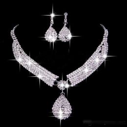 cheap fashion earings UK - 2019 Luxury Fashion Sparling Jewelry Sets Drop Earrings Necklaces Bridal Necklace Cheap Wedding Bridal Accessories2008