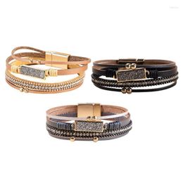 Charm Bracelets Crystal Wrap Bracelet Magnetic Clasp Cuff Rope Leather Female Jewellery For Women Gift Fawn22