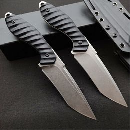 M2 Survival Straight Knife VG10 Stone Wash Blade Full Tang Black G10 Handle Fixed Blade Knives With Kydex