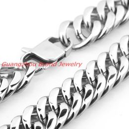 Chains 7-40" Huge Heavy 316L Stainless Steel Silver Color High Polished Cuban Chain Mens Necklace 18MM Top DesignChains