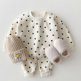 MILANCEL Baby Clothing Set Full Heart Boys Hoodie Suit Toddler Girls Clothes 220507