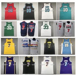 Na85 Basketball Jersey Mike 10 Bibby Larry 33 Team Usa 7 Bird Carmelo 7 Anthony Green Whit Blue Stitching Name Number