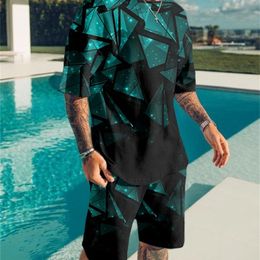 Summer Green square 3D Print Casual tracksuit Men s Suit Short Sleeve T Shirt Sports Shorts 2 Piece Set 220621