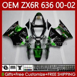 Injection Body For KAWASAKI NINJA ZX 6R 600 CC 6 R ZX-636 ZX636 ZX6R 00 01 02 Bodywork 133No.69 ZX600 ZX 636 600CC ZX-6R 2000 2001 2002 ZX-600 00-02 OEM Fairings Green black