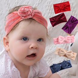 Velvet Newborn Bow Headband Rabbit Ear Baby Elastic Hairband Bunny BowKnot Turban Child Donut Flower Headwear Toddler HeadWrap