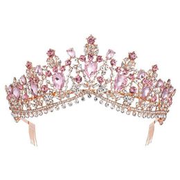 -Coro rosa rosa rosa rosa Cridal Bridal Tiara Crown with pente concurso baile véu na cabeça de faixas de casamento acessórios 211006325b