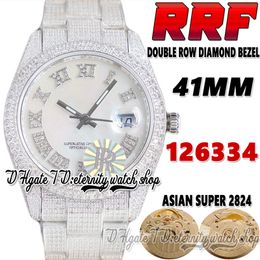 RRF Latest ew126334 A2824 Automatic Mens Watch tw126300 bf126333 Diamond mother-of-pearl Dial 904L Steel Iced Out Diamonds Bracelet Super Edition eternity Watches