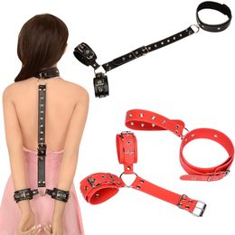 sexyy Leather Handcuffs Collar Adult Games Fetish Flirting Bdsm Bondage Rope Slave Toys For Woman Couples Gay Erotic