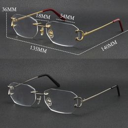 New Metal Rimless Luxury Diamond cut Eyewear Reading Frames Women Eyeglasses Large Square Glasses With Box 18K Gold Fashion Optical Male and Female Myopic Frame Hot