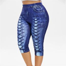 Jeggings For Women s Short Leggings 4 3 Perfect Fit Faux Jeans Legging Summer Breeches Stretch High Waist capris Pants Printed 220725