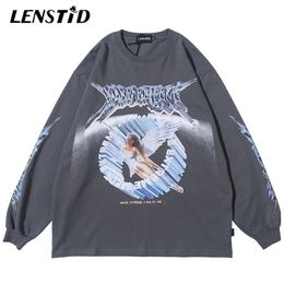 LENSTID Men Hip Hop Streetwear Angel Printed T Shirt Harajuku Oversize TShirts Long Sleeve Fashion Large TShirt Cotton Tee 201116
