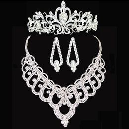 cheap fashion earings UK - Bridal crowns Accessories Tiaras Hair Necklace Earrings Accessories Wedding Jewelry Sets cheap fashion style bride HT143193l