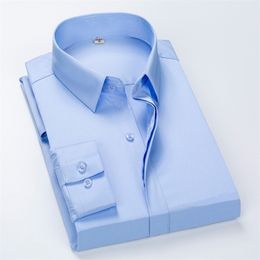 Oversized Men's Business White Black Long Sleeve Shirt Classic Formal Design Work Clothes Blue Office Bank 5XL 220322