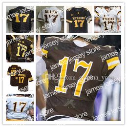 2022 Custom Men NCAA Wyoming 17 Josh Allen College Football Brown White Stitcehd Wholesale Jerseys Cheap S-4XL