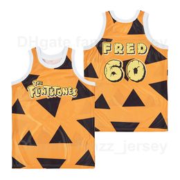 Movie The Flintstones 60 Fred Basketball Jerseys 90s Hip Hop High School Breathable HipHop Yellow Team Colour For Sport Fans Pure Cotton Shirt Top Quality Man Sale