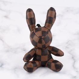 Party Favor Checkerboard Rabbit Tiger Pendant Cartoon Keychain Bag Ornament Tide Brand Cute Old Flower Rabbit Key chain