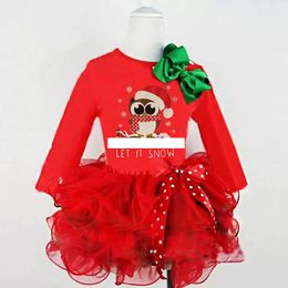 Baby girls Christmas lace Tutu dress Children owl princess dresses Autumn fashion Boutique Xmas Kids Clothing