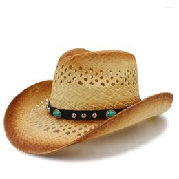 Berets Women Men Western Cowboy Hat With Punk Turquoise Band For Lady Gentleman Beach Sun Sombrero Cowgirl Size 58CMBerets Delm22