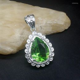 Pendant Necklaces Gemstonefactory Jewelry Big Promotion 925 Silver Elegant Shiny Green Topaz Women Ladies Mom Gifts Necklace 20223809Pendant