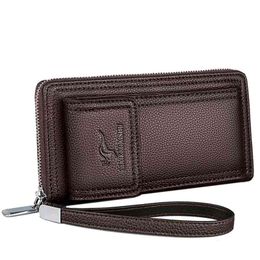 Men Clutch Wallets PU Leather Large Capacity Zipper Hand Strap Men Wallet Luxurious Busins Solid Male Purs