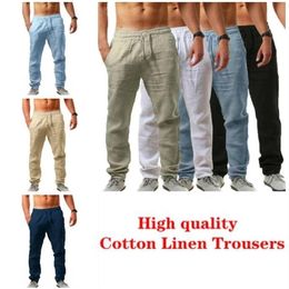 Autumn Mens Casual Cotton Linen Pants Male Summer Sweatpants Solid Colour Linen Trousers Fitness Track Pants S4XL 220615