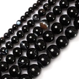 Other 6-18mm Natural Round Stripe Black Agates Carnelian Onyx Beads For Jewellery Making 15'' Needlework DIY Trinket Rita22