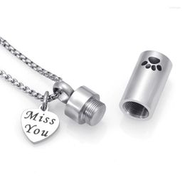 Pendant Necklaces Wholesale Pet Cremation Jewelry Print Cylinder Memorial Urn Locket Necklace For Dog/Cat's Ashes With Box/Chain/FunnelP
