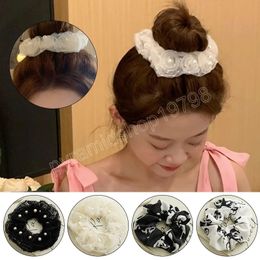 Pearl Flower Mesh Hair Scrunchies Elastic Rubber Bands Rose Organza Tulle Ponytail Holder Women Hair Accessories