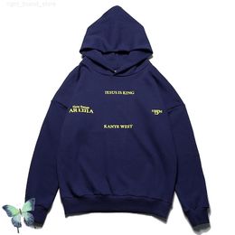 Blue JESUS IS KING Foaming Letter Hoodie Hooded Sweatshirt W220812