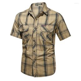 Men's T-Shirts Short Sleeve Plaid Shirts For Men Summer Cool Military Casual Brand Mix Colour Cotton Homme Shirt Plus Size Clothing Mild22