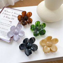 Women Gradient Colour Flowers Hair Clamps Wash Ponytail Acetic Acid Hair Clips European Medium Size Alloy Claw Hairpins Headdress Accessories Length 6.8 CM