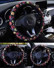 Steering Wheel Covers Car Flowers Print Cover Auto Interior Decoration Knitted Styling Anti-slip CoverSteering