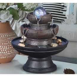 Chinese Style Water Fountain Feng Shui Ball With Led Light Home Office Decoration Desktop Furnishings Ornaments Gifts T200331