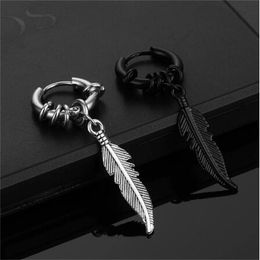 Charm Cross feather Stud Earrings Punk Rock Style For Women men High Quality Stainless steel Hiphop Ear Jewelry GC1149