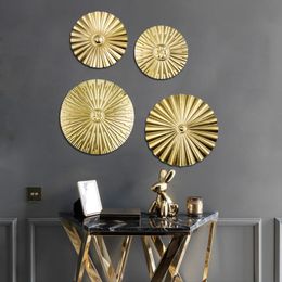 Decorative Figurines Objects & Nordic Light Luxury Wall Decoration Pendant Modern Home Metal Crafts Wave Pattern Sofa Background Round Penda