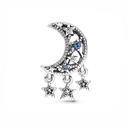 925 Sterling Silver Beads moon star starry sky Blue Series Charm Fit Pandora Bracelet or Necklace Pendants Lady Gift Wholesale