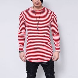 Spring Striped Men TShirt Fashion Long Sleeve High Elastic Casual Streetwear Irregular Male Slim 4XL 5XL Oversize Clothing 201116