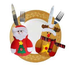 Santa Claus Snowman Knife and Fork Set Christmas Cutlery Set Tableware Holder Bag Christmas Table Decoration DHL