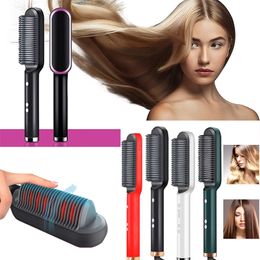 Hair Straightener Brush 2 In 1 Ionic Straightening Brush With 3 Heat Levels Fast Ceramic Heating Anti-Scald Straightening Comb 220623