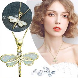 Fashion Classic Opal Dragonfly Necklace For Women Girls Dainty Birthstone Necklace