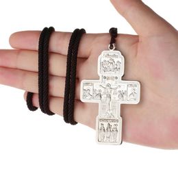 Pendant Necklaces Russian Eastern Orthodox Pectoral Cross Necklace Crucifix Jesus Rope Chain Baptism Prayer Jewellery Gift For Men WomenPendan