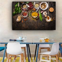 Grains Spices Spoon Peppers Kitchen Cooking Canvas Painting Cuadros Posters and Prints Restaurant Wall Art Picture Living Room