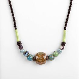 Pendant Necklaces Bohemia Ceramic Bead Necklace Chinese Style Pendants Women Ethnic Jewelry #XN054Pendant Sidn22