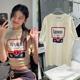 2022SS Vintage Lanvins Summer Tee Damskie koszulki Projektant mody Femme Tops Lett Women Ubranie Krótkie koszulki koszulki z rękawem Ubrania