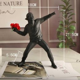 New!! Resin Statues Sculptures Banksy Flower Thrower Statue Bomber Home Decoration Accessories Modern Ornaments Figurine Colle