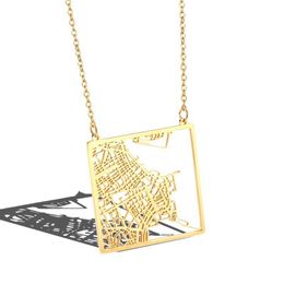 Pendant Necklaces RIR Rio Brazil City Map Necklace Rose Gold Stainless Steel Square Of Minimalist Geometric