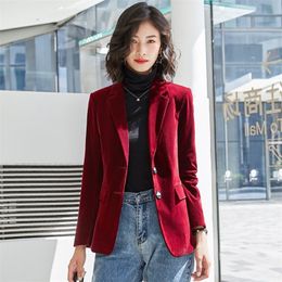 PEONFLY Spring Autumn Suit Coat Women Fashion Slim Velvet Long-sleeved Suit Jacket Female Casual Plus size Blazer 220402